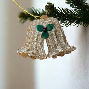 Spun Glass Double Bell with Holly Christmas Ornament READ
